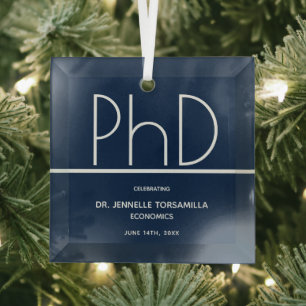 PhD degree Blue Keepsake Graduation Glass Ornament