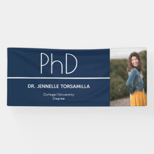 PhD degree Blue White Graduation Photo Celebration Banner