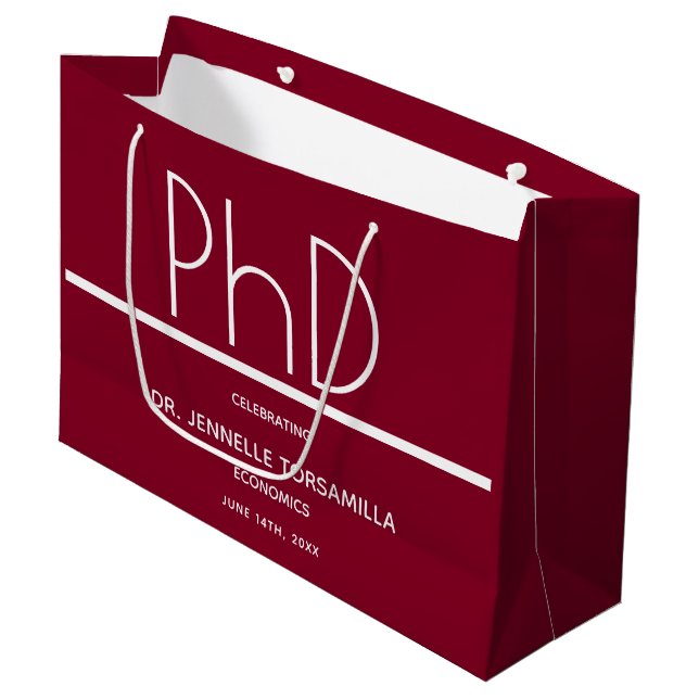 PhD degree Burgundy Graduation Party Large Gift Bag (Front Angled)