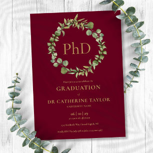 PhD Degree Burgundy Red Garland Graduation Party Invitation