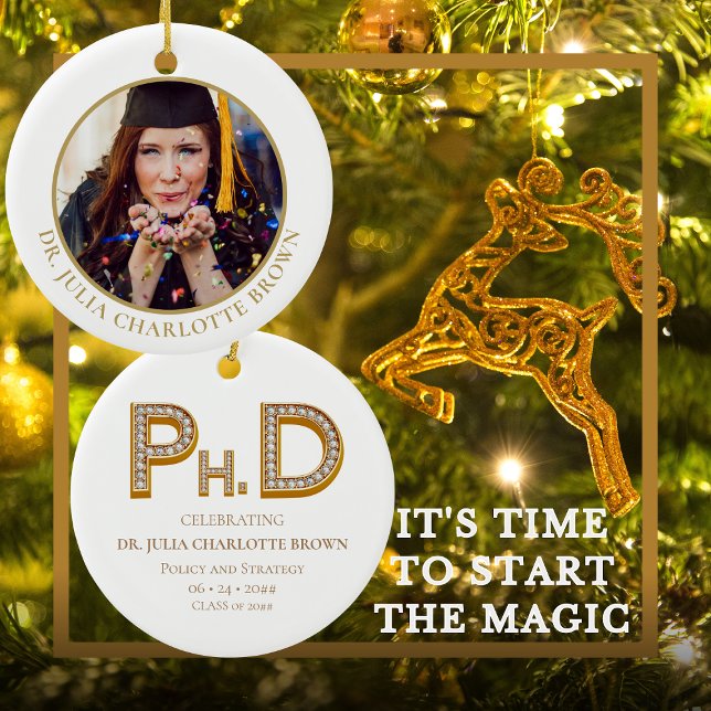 PhD Degree Doctorate Keepsake Gift Christmas Photo Ceramic Ornament (PhD Degree Doctorate Keepsake Christmas Gift with Photo Graduation Gift Present for PhD graduate)