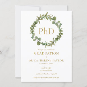 PhD Degree Elegant Garland Graduation Party Invitation