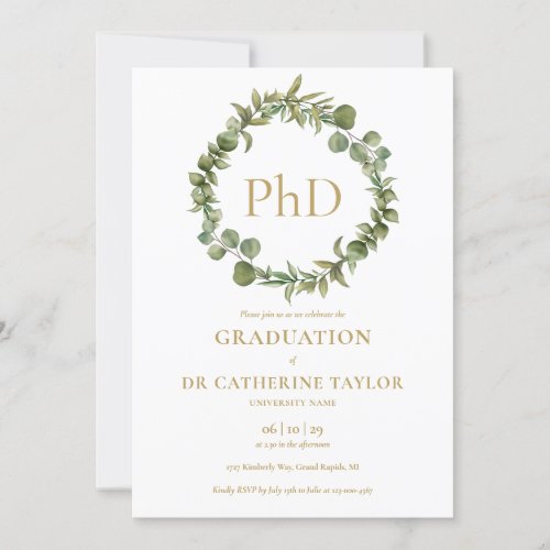 PhD Degree Elegant Garland Graduation Party  Invitation