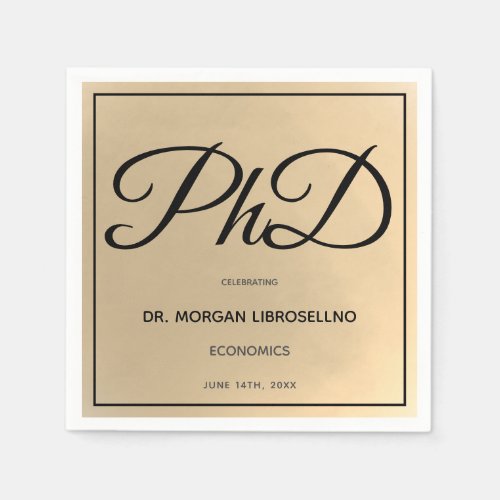 PhD degree Gold Black Graduation Party Napkins