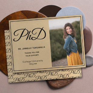 PhD degree Gold Black Photo Script Graduation Announcement