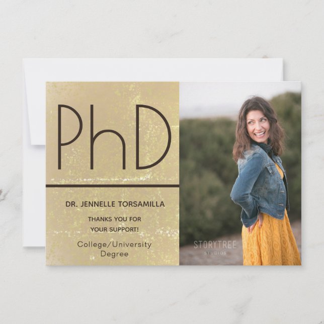 PhD degree Gold Brown Graduation Announcement (Front)