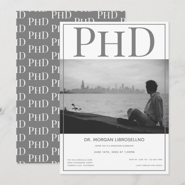 PhD degree Graduate Photo Graduation Party Invitation (Front/Back)