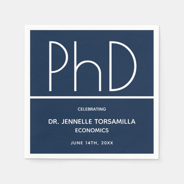 PhD degree Graduation Blue Party Napkin (Front)