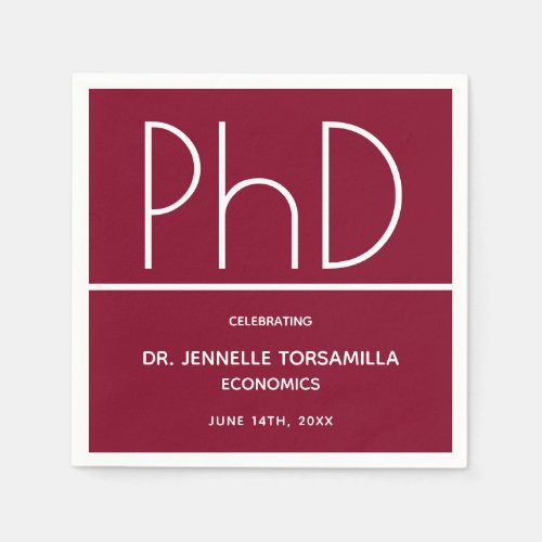 PhD degree Graduation Burgundy Party Napkin