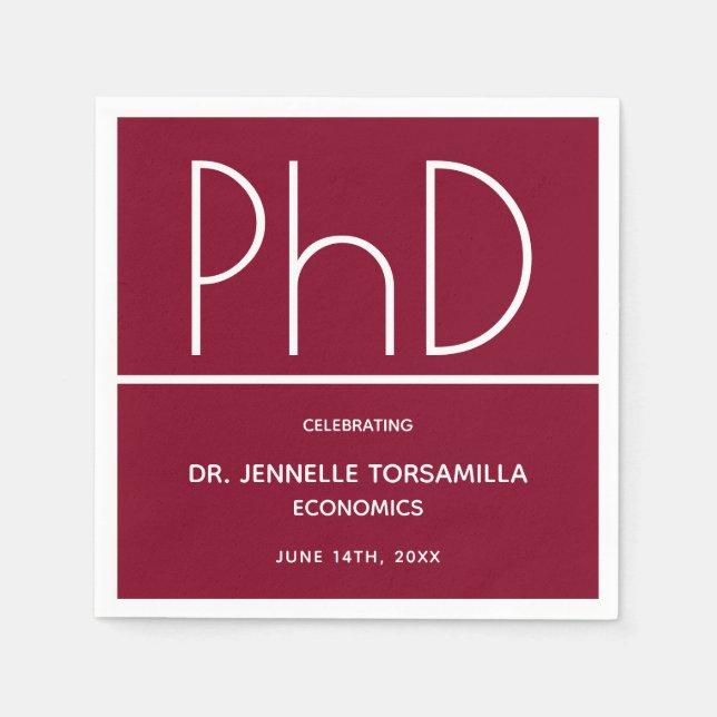 PhD degree Graduation Burgundy Party Napkin (Front)
