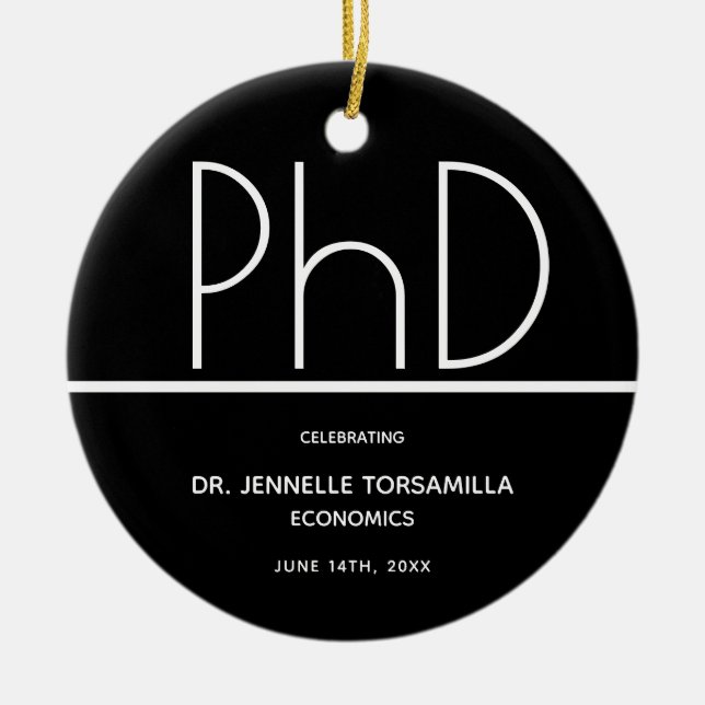 PhD degree Graduation Party Black Keepsake Ceramic Ornament (Front)