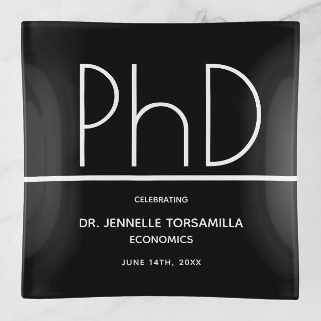 PhD degree Graduation Party Black Keepsake Trinket Tray (Front)