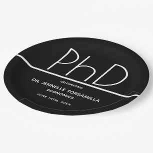PhD degree Graduation Party Black Paper Plate