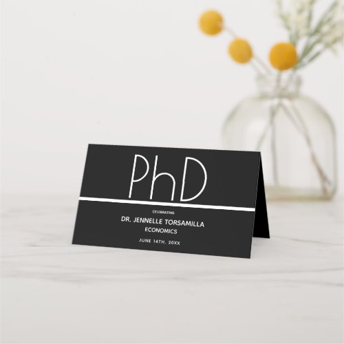 PhD degree Graduation Party Black Place Card