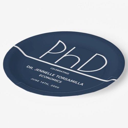 PhD degree Graduation Party Blue Paper Plate