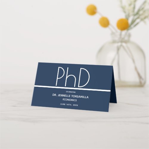 PhD degree Graduation Party Blue Place Card