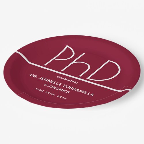 PhD degree Graduation Party Burgundy Paper Plates