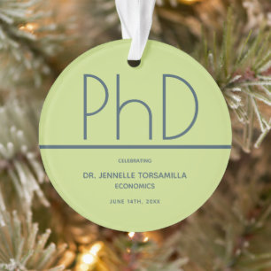 PhD degree Graduation Party Green Blue Ornament
