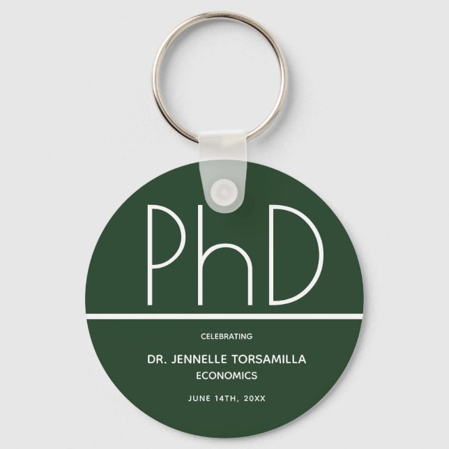 PhD degree Graduation Party Green Favor Keychain (Front)