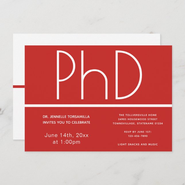 PhD degree Graduation Party Invitation (Front/Back)