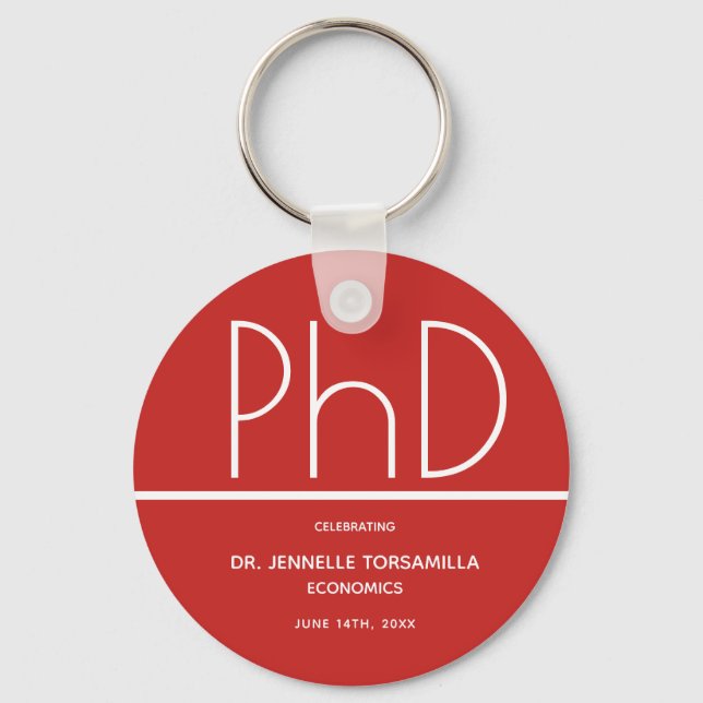 PhD degree Graduation Party Red Favor Keychain (Front)