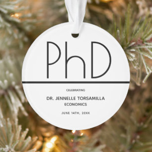 PhD degree Graduation Party White Black Keepsake Ornament
