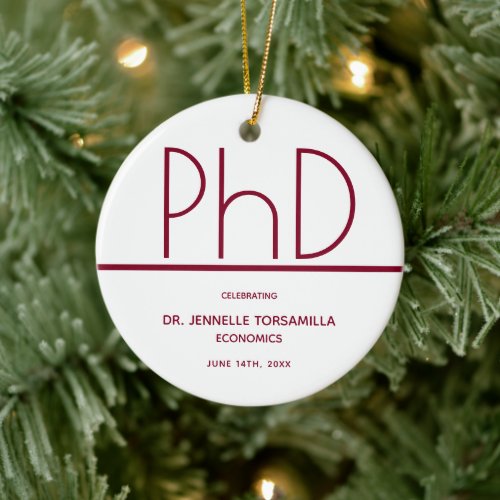 PhD degree Graduation White Burgundy Keepsake Ceramic Ornament