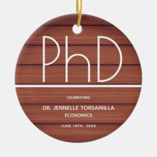PhD degree Graduation Wood Background Keepsake Ceramic Ornament