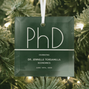 PhD degree Green Keepsake Graduation Glass Ornament