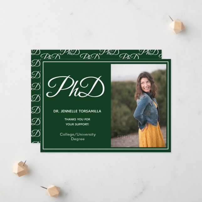 PhD degree Green Photo Script Announcement (Front/Back In Situ)