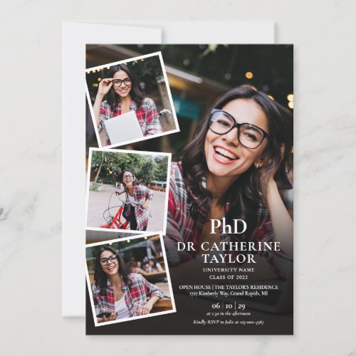 PhD Degree Photo Collage Graduation Party Invitation