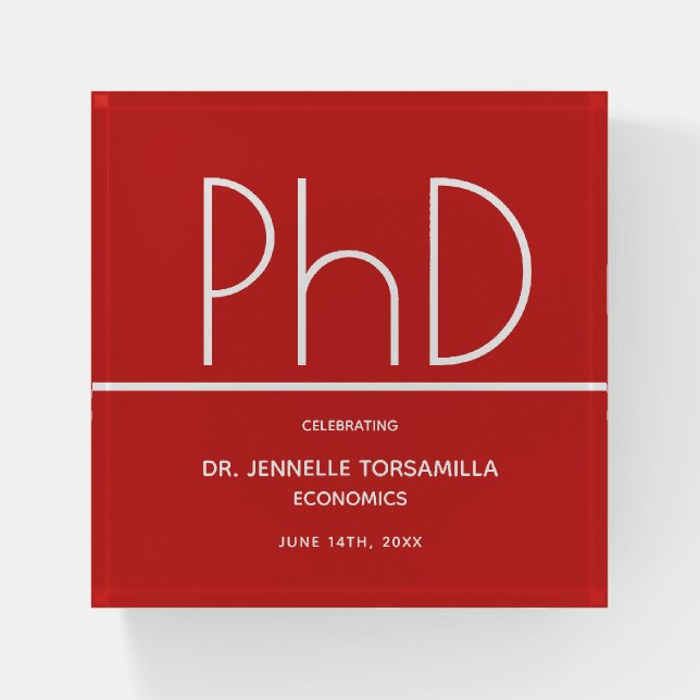 PhD degree Red Graduation Party Keepsake Paperweight (Front)