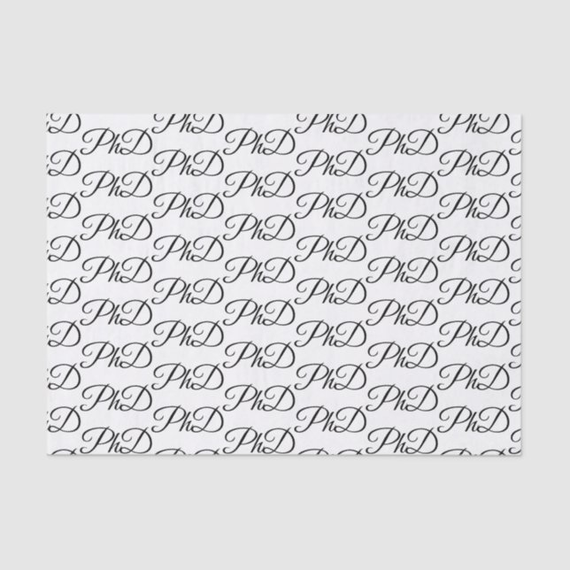 PhD degree White Black Graduation Celebration Tissue Paper (Front)