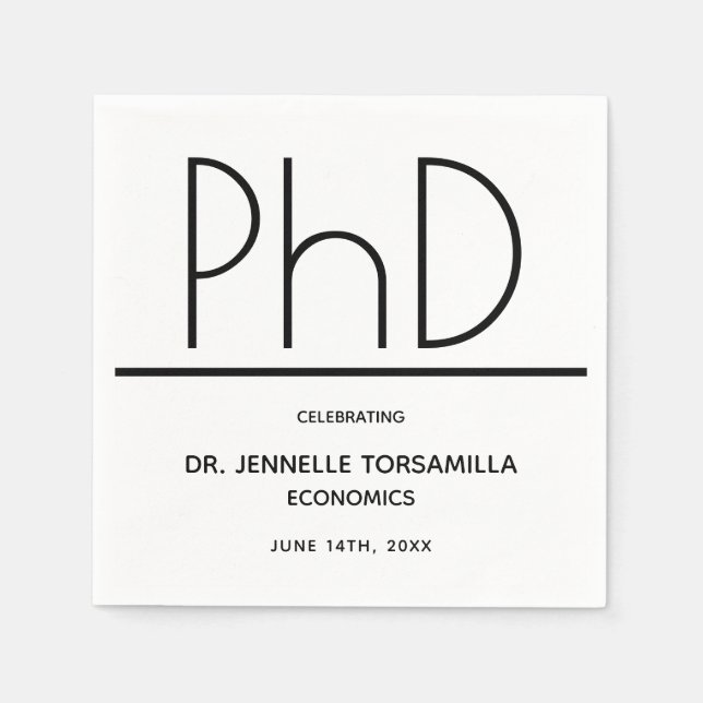 PhD degree White Black Graduation Napkins (Front)