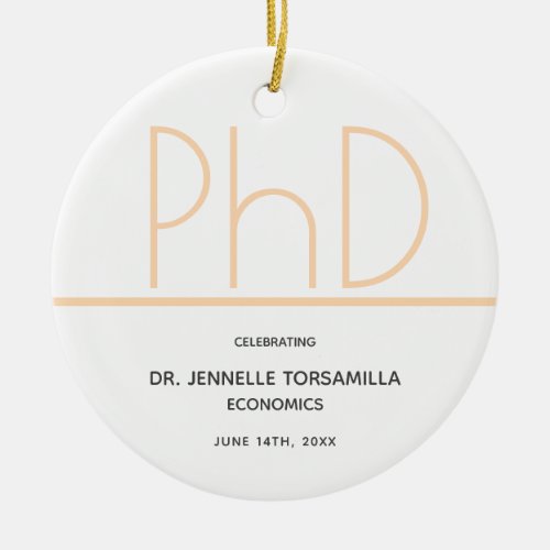 PhD degree White Cream Gray Graduation Party Ceramic Ornament