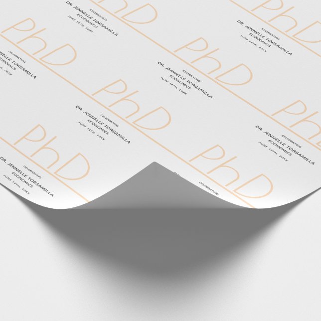 PhD degree White Cream Gray Graduation Party Wrapping Paper (Corner)