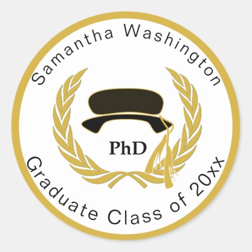 PhD Doctor Graduate Beefeater Tam Gold Border Classic Round Sticker