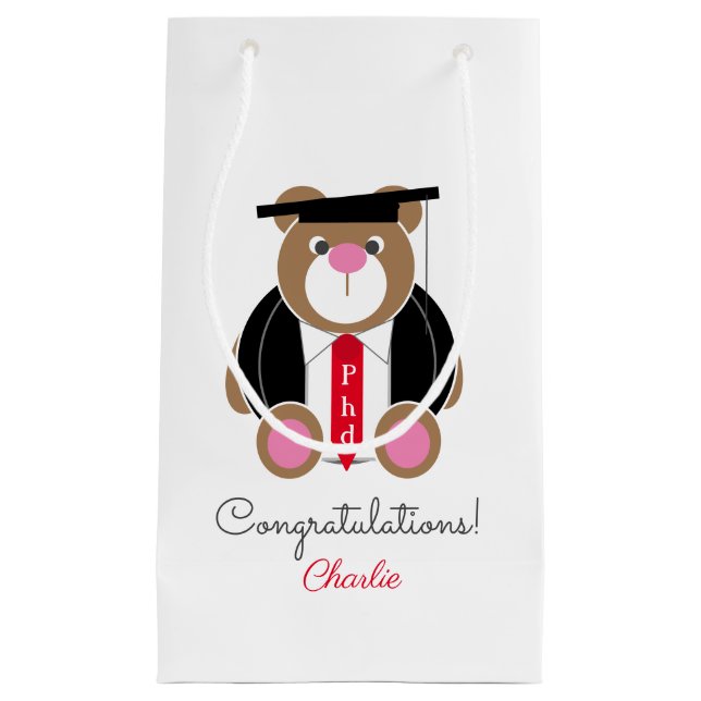 PhD doctor of philosophy congratulations bear Small Gift Bag (Front)