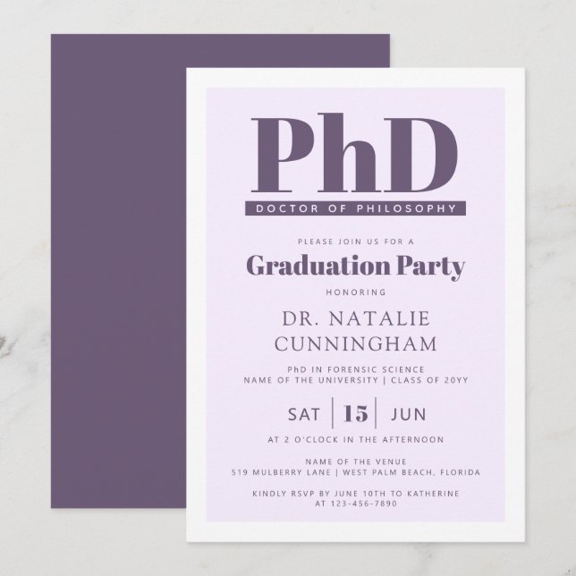 PhD Doctor of Philosophy Doctoral Graduation Invitation (Front/Back)