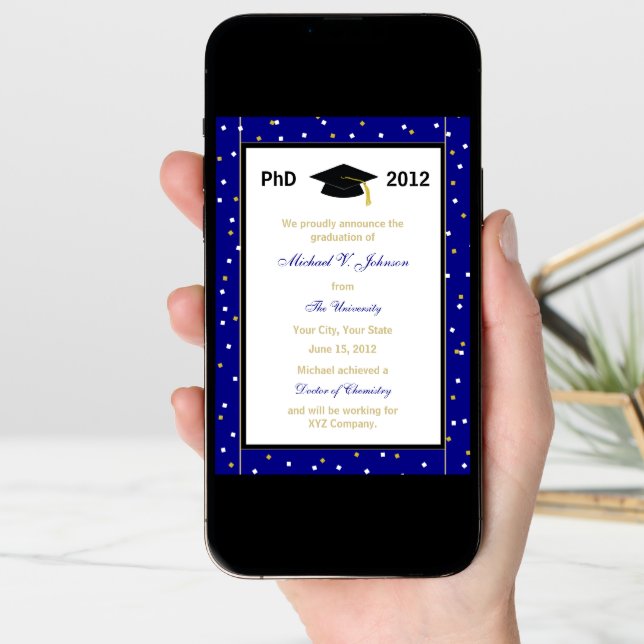 PhD Doctoral Announcement Blue Confetti (Front Digital)