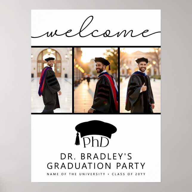 PhD Doctoral Grad Hat Doctoral Graduation Welcome Poster (Front)
