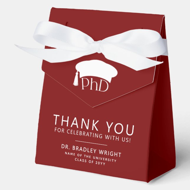 PhD Doctoral Grad Hat Graduation Thank You Favor Boxes (Front)
