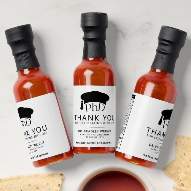 PhD Doctoral Grad Hat Graduation Thank You Hot Sauces (Laydown)