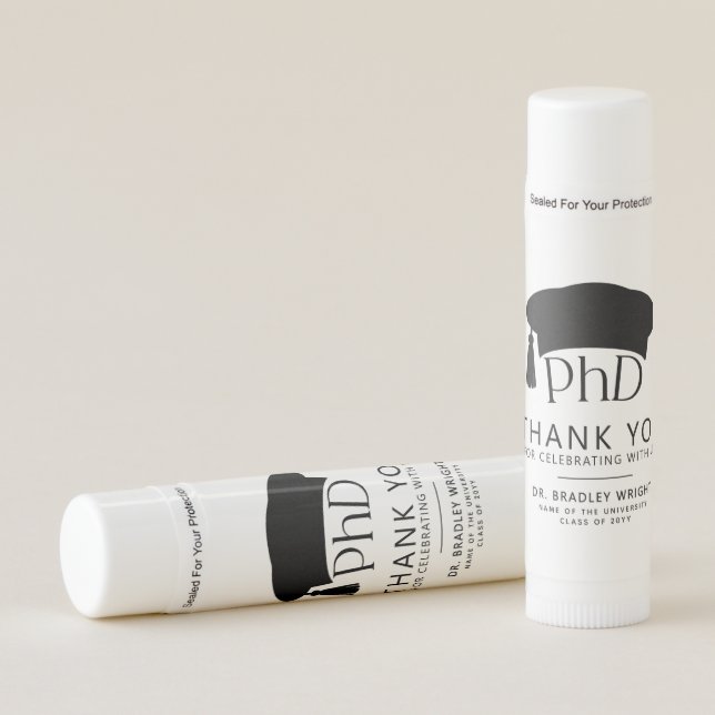 PhD Doctoral Grad Hat Graduation Thank You Lip Balm (Front)