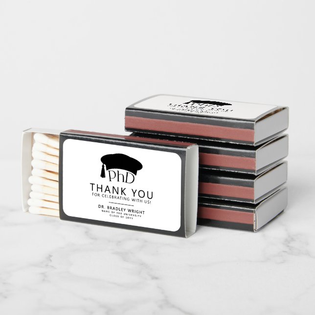 PhD Doctoral Grad Hat Graduation Thank You Matchboxes (Stacked)