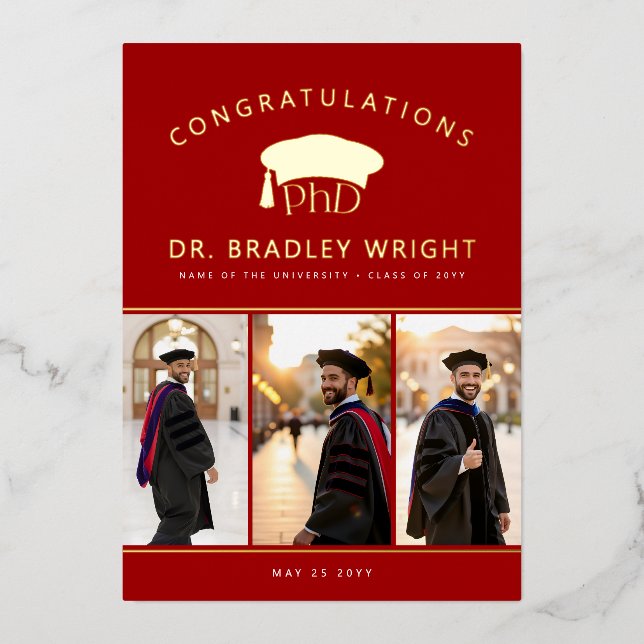 PhD Doctoral Hat Doctoral Graduation Foil Card (Front)