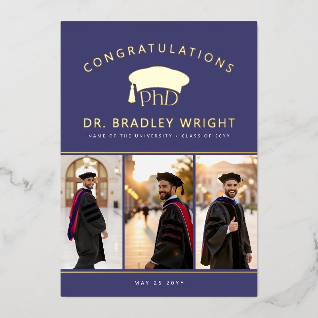 PhD Doctoral Hat Doctoral Graduation Foil Card (Front)