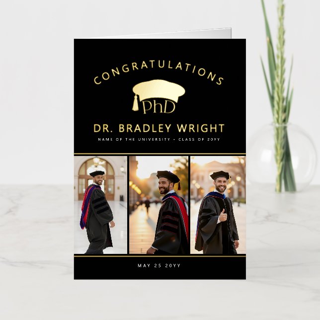 PhD Doctoral Hat Doctoral Graduation Foil Card (Front)