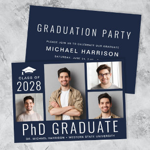 PhD Doctorate 5 Photo Blue Graduation Party Invitation
