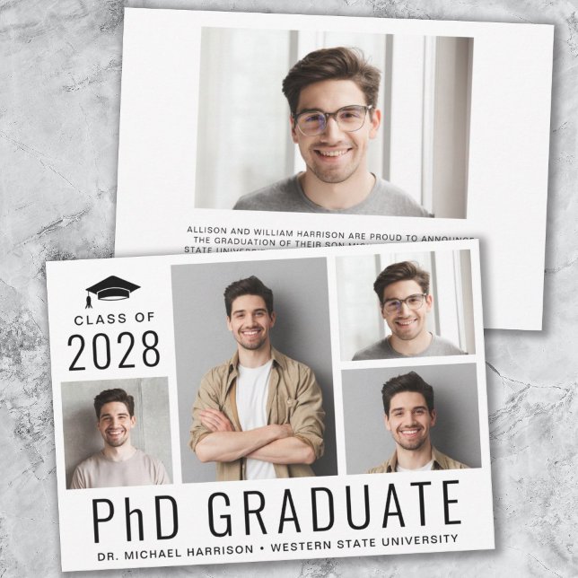 PhD Doctorate 5 Photo Graduation Announcement (Creator Uploaded)